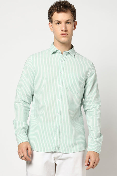 Light Aqua Stripped Full Sleeve Shirt - Shirts - 250531143