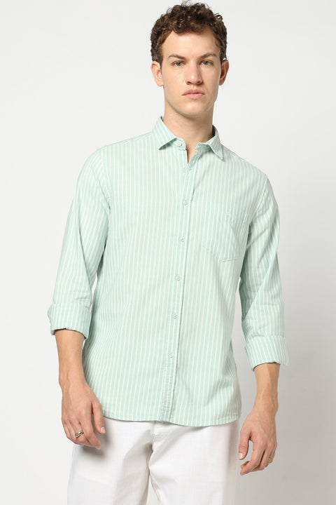 Light Aqua Stripped Full Sleeve Shirt - Shirts - 250531143