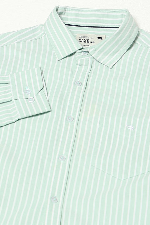 Light Aqua Stripped Full Sleeve Shirt - Shirts - 250531143