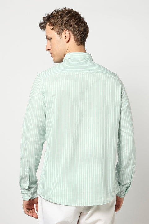 Light Aqua Stripped Full Sleeve Shirt - Shirts - 250531143