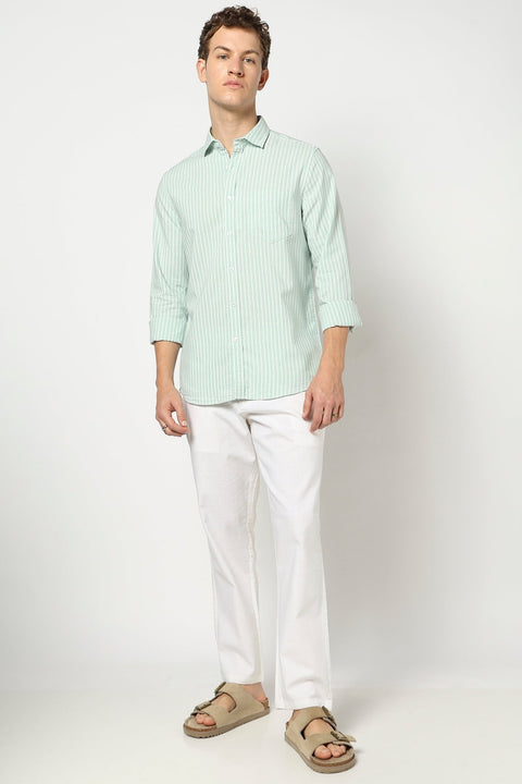 Light Aqua Stripped Full Sleeve Shirt - Shirts - 250531143