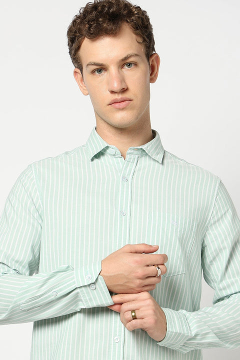 Light Aqua Stripped Full Sleeve Shirt - Shirts - 250531143