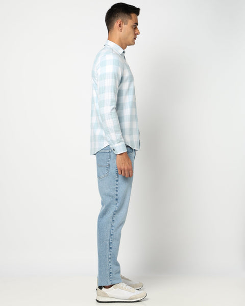 Light Blue Checkered Tailored Fit Shirt - Shirts - 250531163