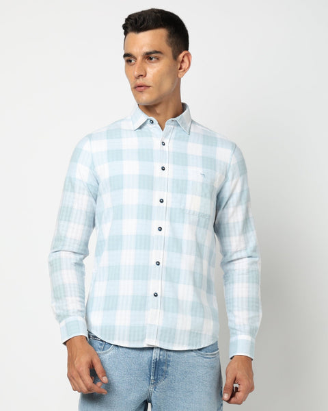 Light Blue Checkered Tailored Fit Shirt - Shirts - 250531163