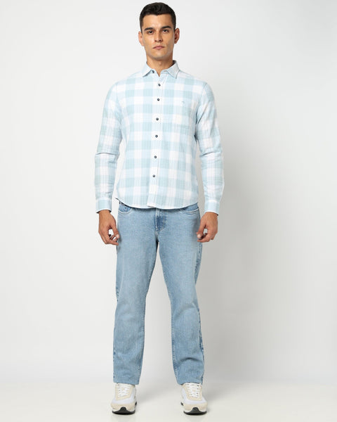 Light Blue Checkered Tailored Fit Shirt - Shirts - 250531163