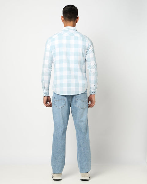 Light Blue Checkered Tailored Fit Shirt - Shirts - 250531163
