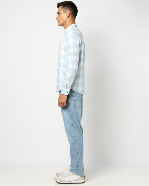 Light Blue Checkered Tailored Fit Shirt - Shirts - 250531163