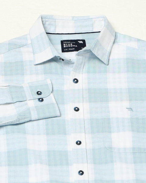 Light Blue Checkered Tailored Fit Shirt - Shirts - 250531163