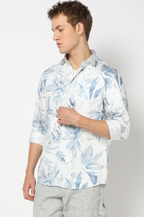 Light Blue Floral Printed Shirt - Shirts - 241230102