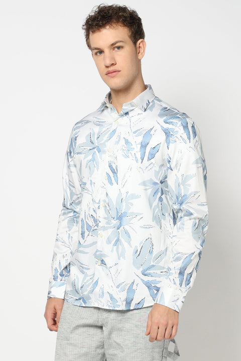 Light Blue Floral Printed Shirt - Shirts - 241230102