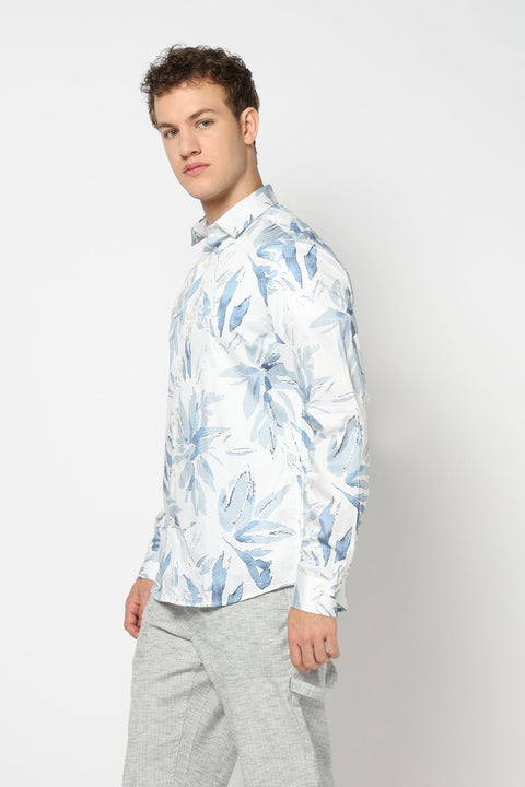 Light Blue Floral Printed Shirt - Shirts - 241230102