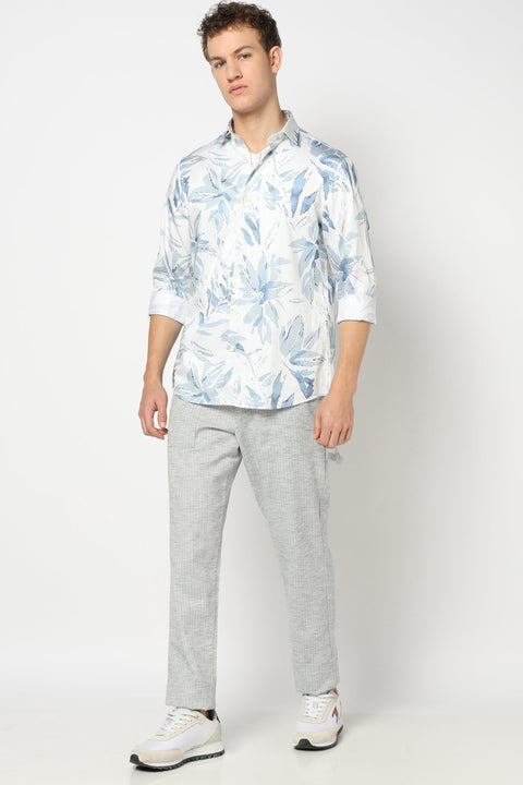 Light Blue Floral Printed Shirt - Shirts - 241230102