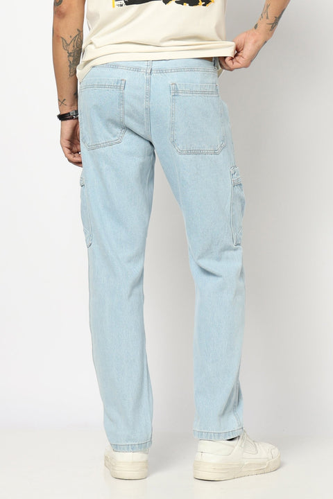 LIGHT BLUE HEAVY WASH SLIM FIT JEANS - Cargo - 250640501