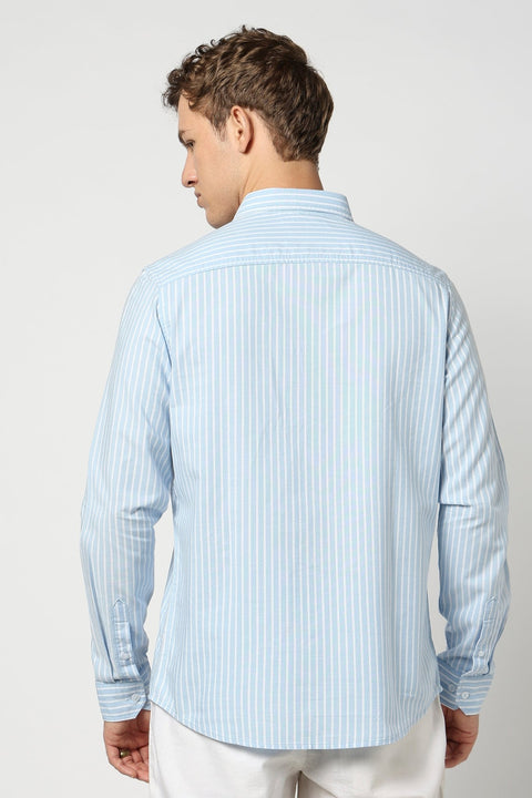 Light Blue Stripped Full Sleeve Shirt - Shirts - 250531153
