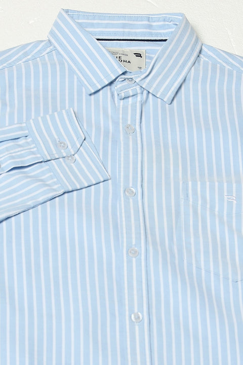 Light Blue Stripped Full Sleeve Shirt - Shirts - 250531153