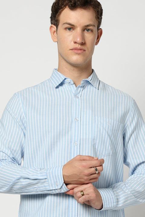 Light Blue Stripped Full Sleeve Shirt - Shirts - 250531153