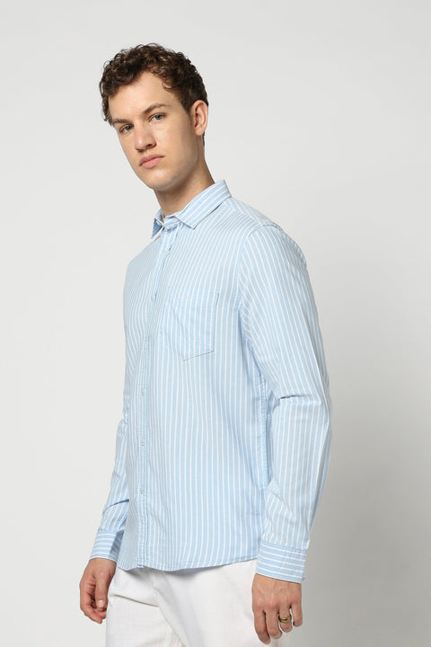 Light Blue Stripped Full Sleeve Shirt - Shirts - 250531153