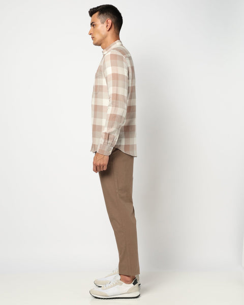 Light Brown Checkered Tailored Fit Shirt - Shirts - 250331078