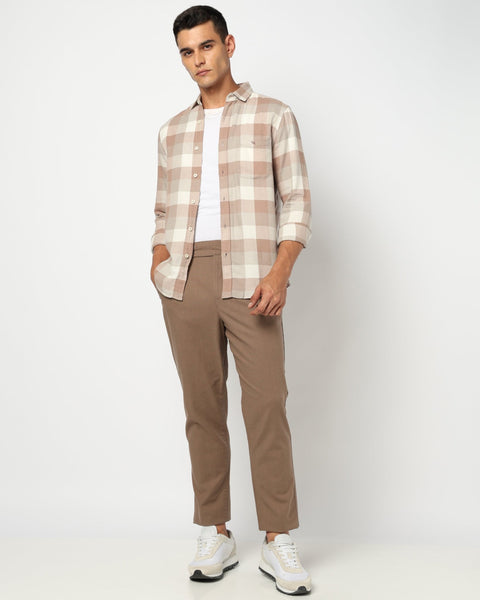 Light Brown Checkered Tailored Fit Shirt - Shirts - 250331078