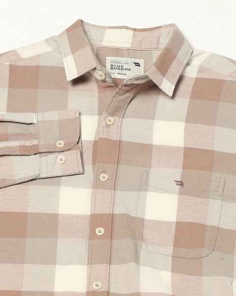 Light Brown Checkered Tailored Fit Shirt - Shirts - 250331078