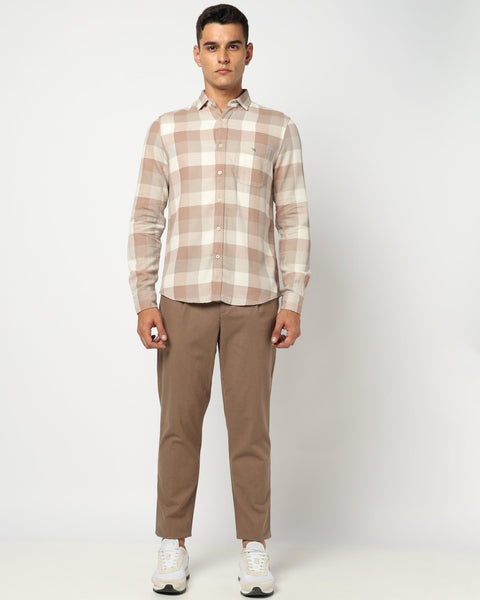 Light Brown Checkered Tailored Fit Shirt - Shirts - 250331078