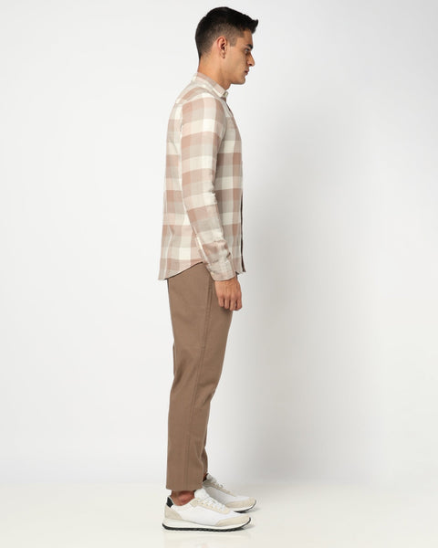 Light Brown Checkered Tailored Fit Shirt - Shirts - 250331078