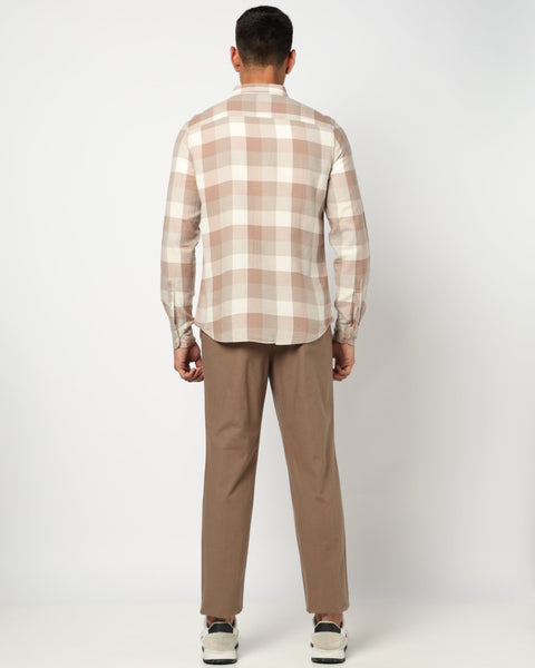 Light Brown Checkered Tailored Fit Shirt - Shirts - 250331078