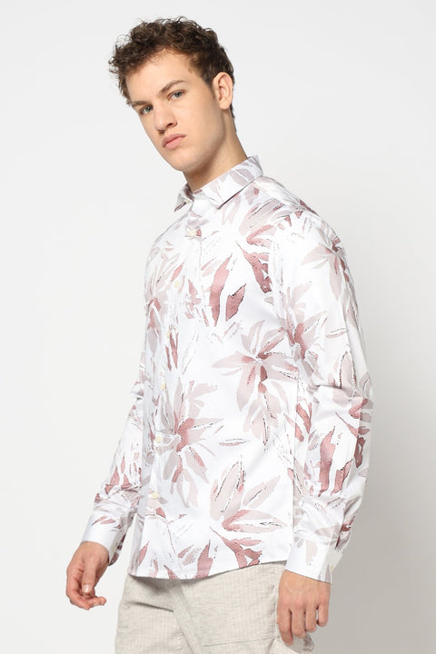 Light Grey Floral Printed Satin Shirt - Shirts - 241230107