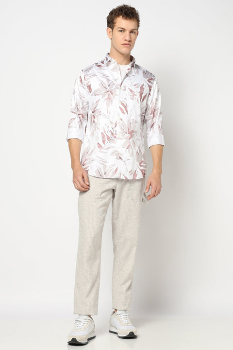 Light Grey Floral Printed Satin Shirt - Shirts - 241230107