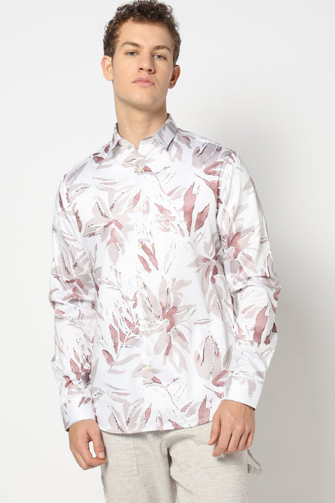 Light Grey Floral Printed Satin Shirt - Shirts - 241230107