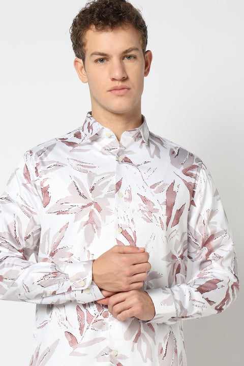 Light Grey Floral Printed Satin Shirt - Shirts - 241230107
