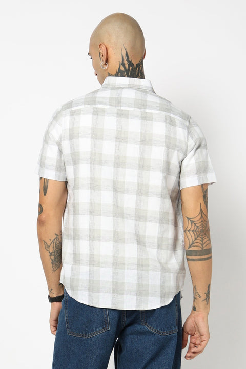 LIGHT GREY GINGHAM CHECKERED HALF SLEEVE SHIRT-Shirt - 250531263