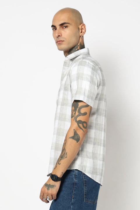 LIGHT GREY GINGHAM CHECKERED HALF SLEEVE SHIRT-Shirt - 250531263