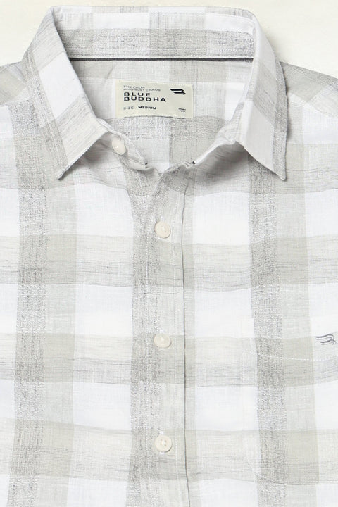 LIGHT GREY GINGHAM CHECKERED HALF SLEEVE SHIRT-Shirt - 250531263