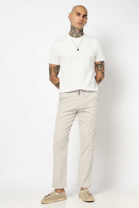 LIGHT GREY PLAIN TRAVELLER FIT TROUSER - Trousers - 250740669