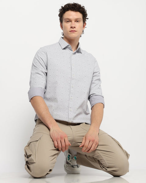 LIGHT GREY PRINT TAILORED MENS SHIRT-Shirt - 240728397