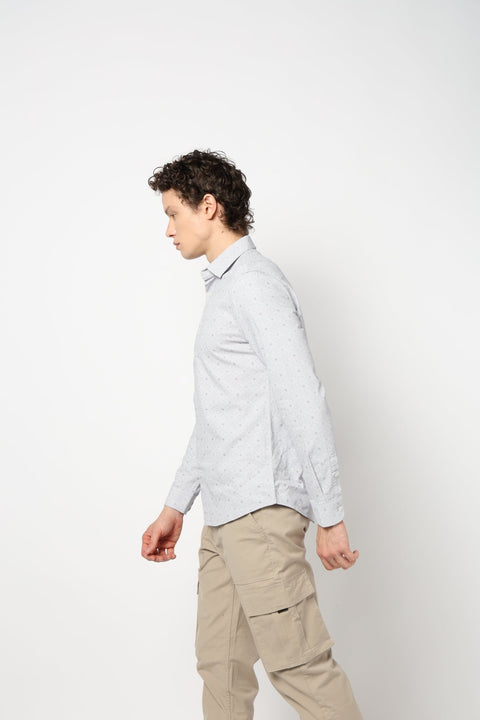 LIGHT GREY PRINT TAILORED MENS SHIRT-Shirt - 240728397