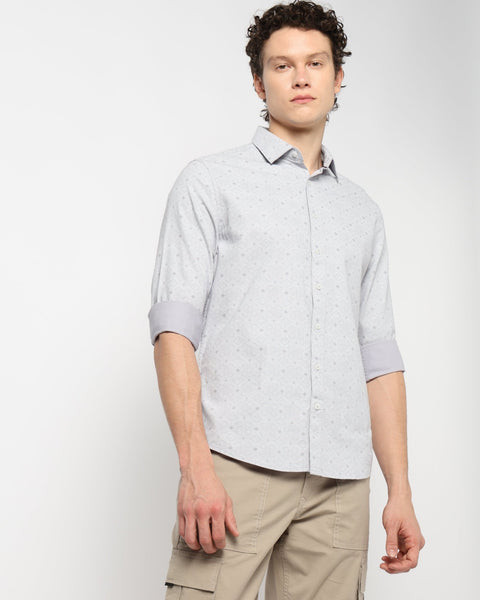 LIGHT GREY PRINT TAILORED MENS SHIRT-Shirt - 240728397