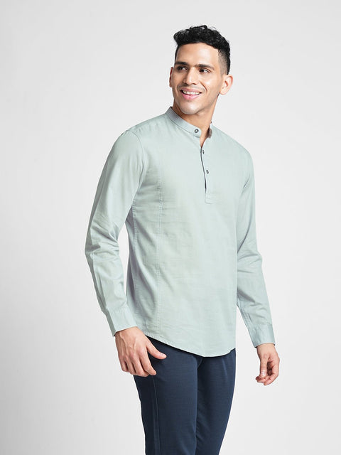 Light Grey Solid Cotton Shirt Kurta - Kurta - 240126593