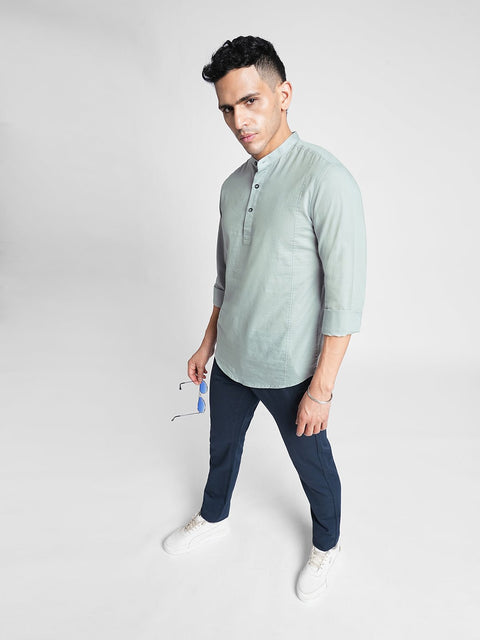 Light Grey Solid Cotton Shirt Kurta - Kurta - 240126593