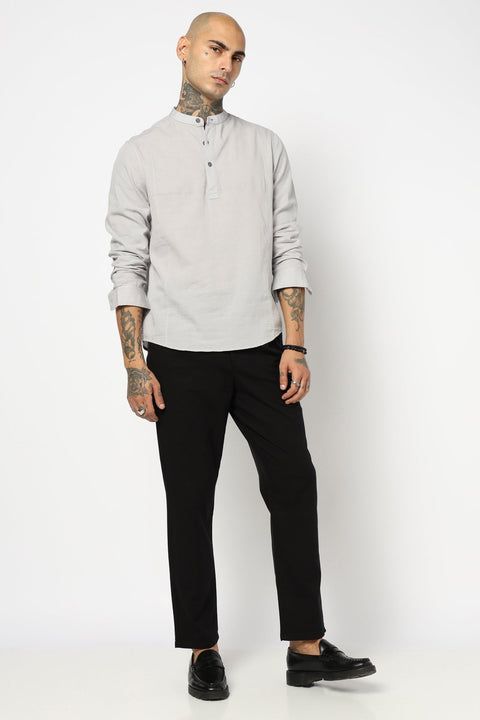 Light Grey Solid Cotton Shirt Kurta - Kurta - 240126593