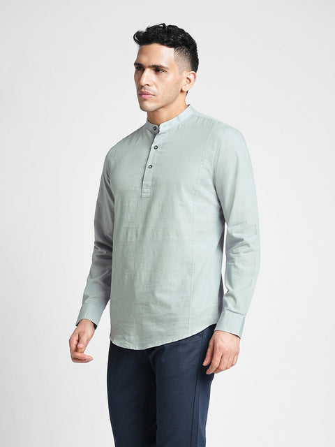 Light Grey Solid Cotton Shirt Kurta - Kurta - 240126593