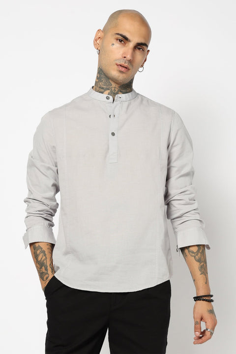 Light Grey Solid Cotton Shirt Kurta - Kurta - 240126593
