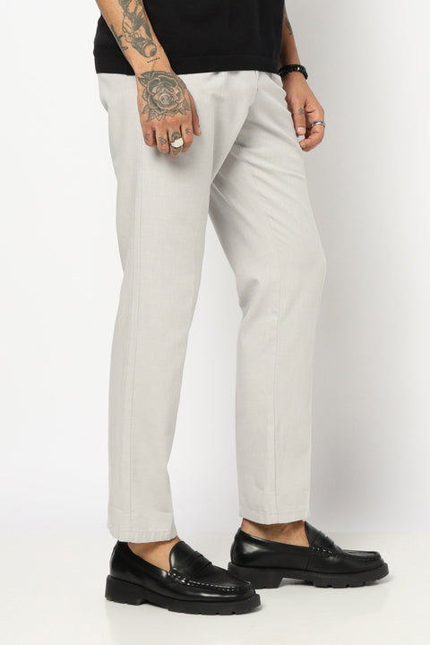 LIGHT GREY TRAVELLER FIT LINEN TROUSER - Trousers - 250740730