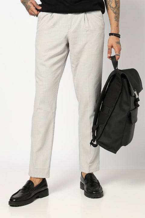 LIGHT GREY TRAVELLER FIT LINEN TROUSER - Trousers - 250740730