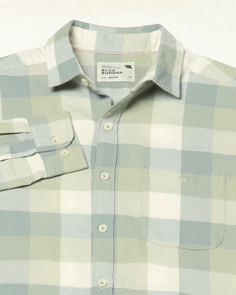 Light Mint Cotton Blend Checkered Shirt - Shirts - 250331073