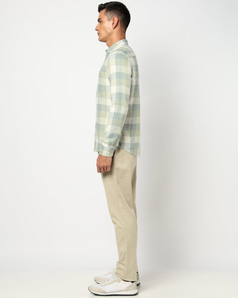 Light Mint Cotton Blend Checkered Shirt - Shirts - 250331073