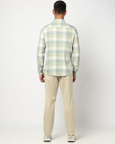Light Mint Cotton Blend Checkered Shirt - Shirts - 250331073