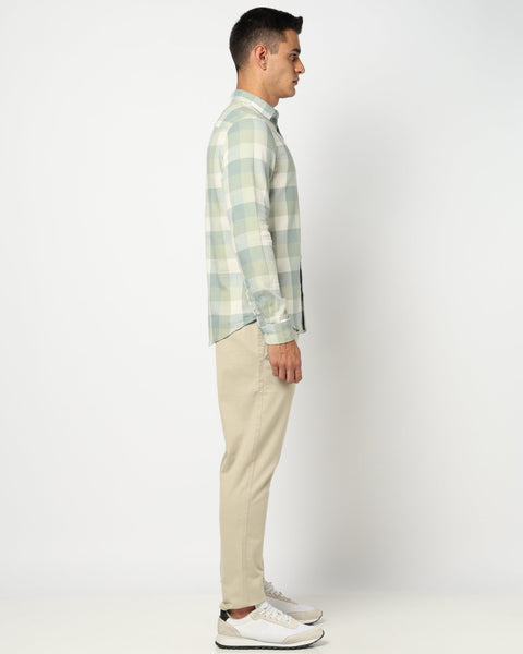 Light Mint Cotton Blend Checkered Shirt - Shirts - 250331073