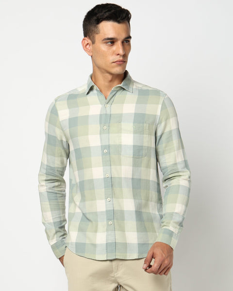 Light Mint Cotton Blend Checkered Shirt - Shirts - 250331073